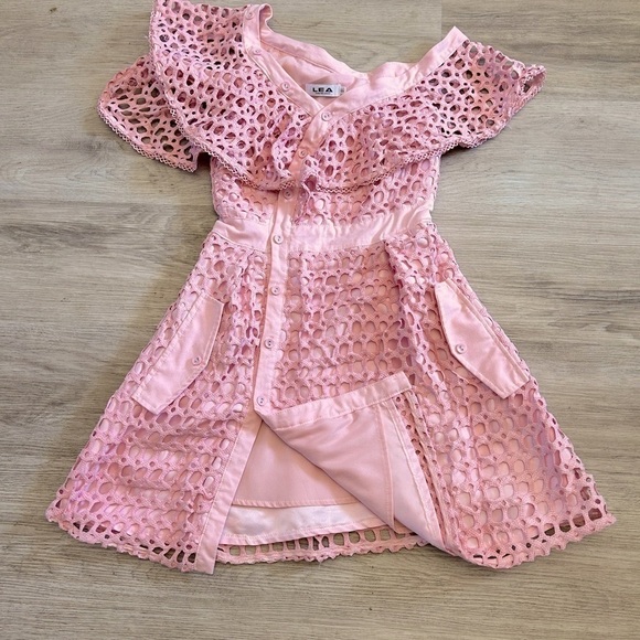 Gorgeous pink crochet lace designer one shoulder mini dress. Very high quality - Picture 3 of 16